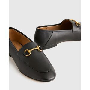 Quince Black Leather Loafers with Gold Buckle